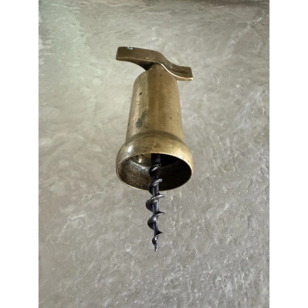 Vintage 1950-1960s Solid Brass Italian Corkscrew Wine Bottle Opener Bar‎ Tool